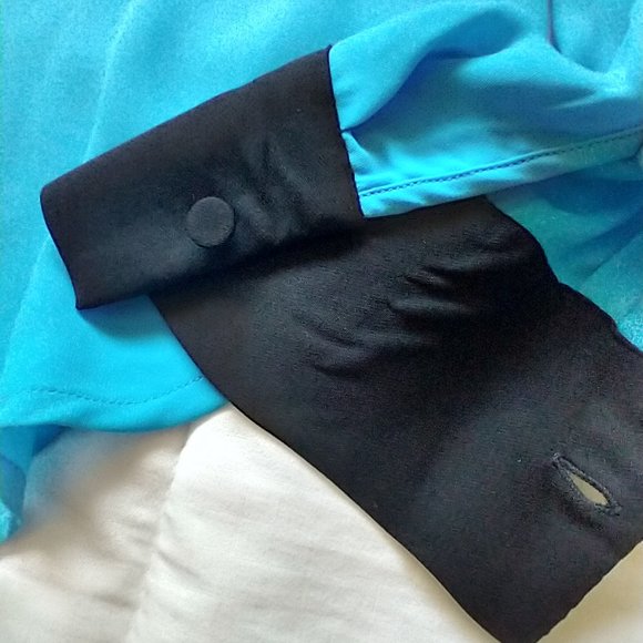 Prabel Gurung x Target blue long sleeve blouse w/black accents & ruffles Small - Picture 10 of 16